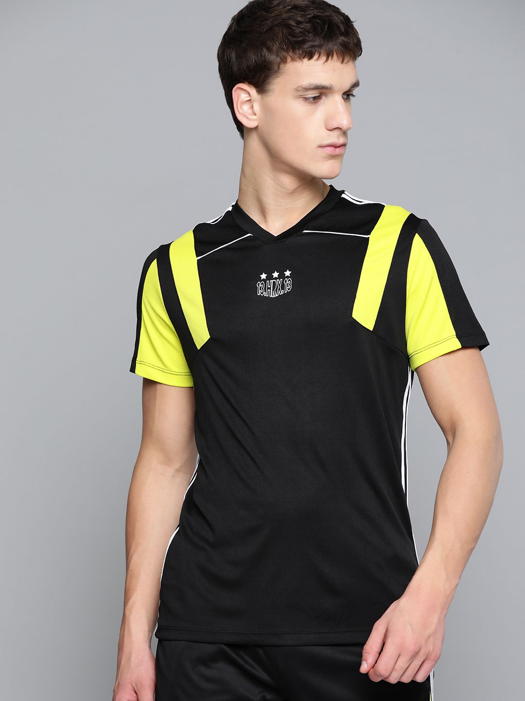 HRX by Hrithik Roshan Men Jet Black Solid Rapid-Dry Football T-shirt