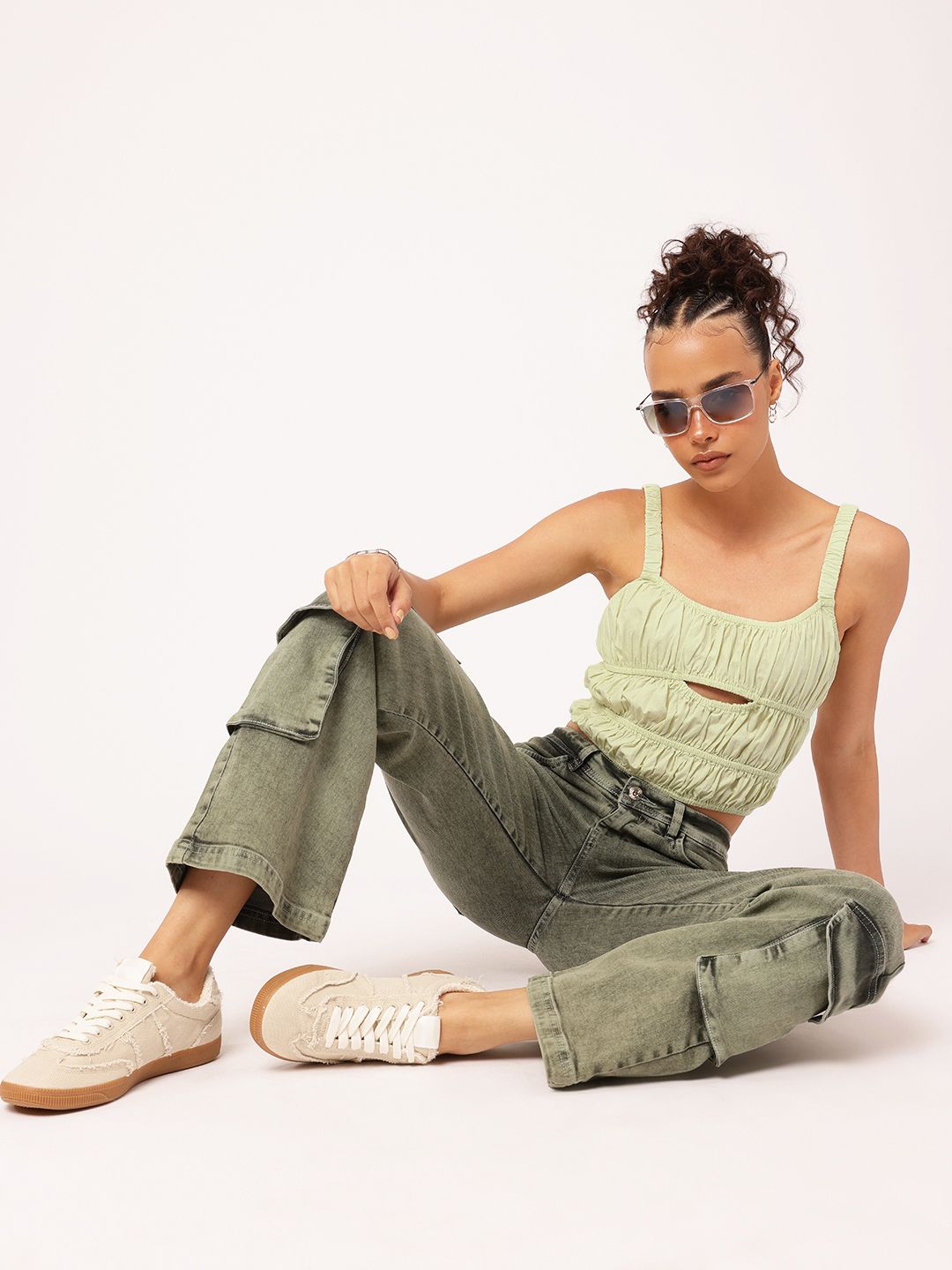 DressBerry Summertime Smocked Cut-Out Crop Top