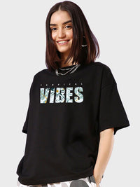 Bewakoof Women Tropical Vibes Typography Oversized T-shirt