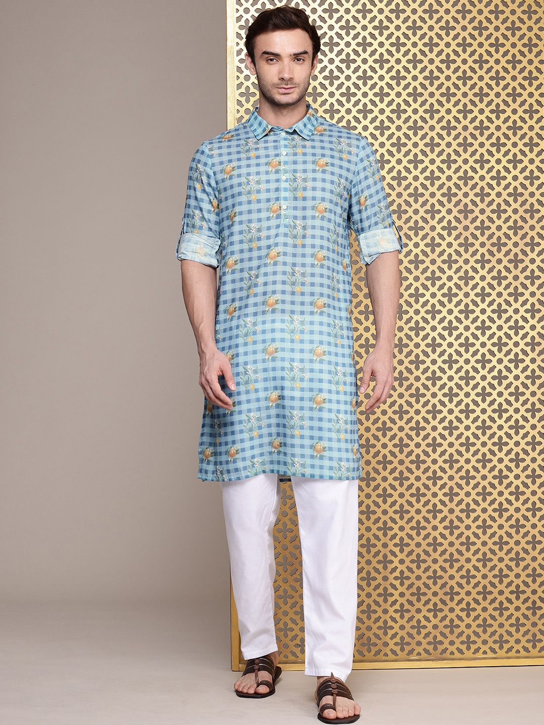 House of Pataudi Checked Jashn Kurta