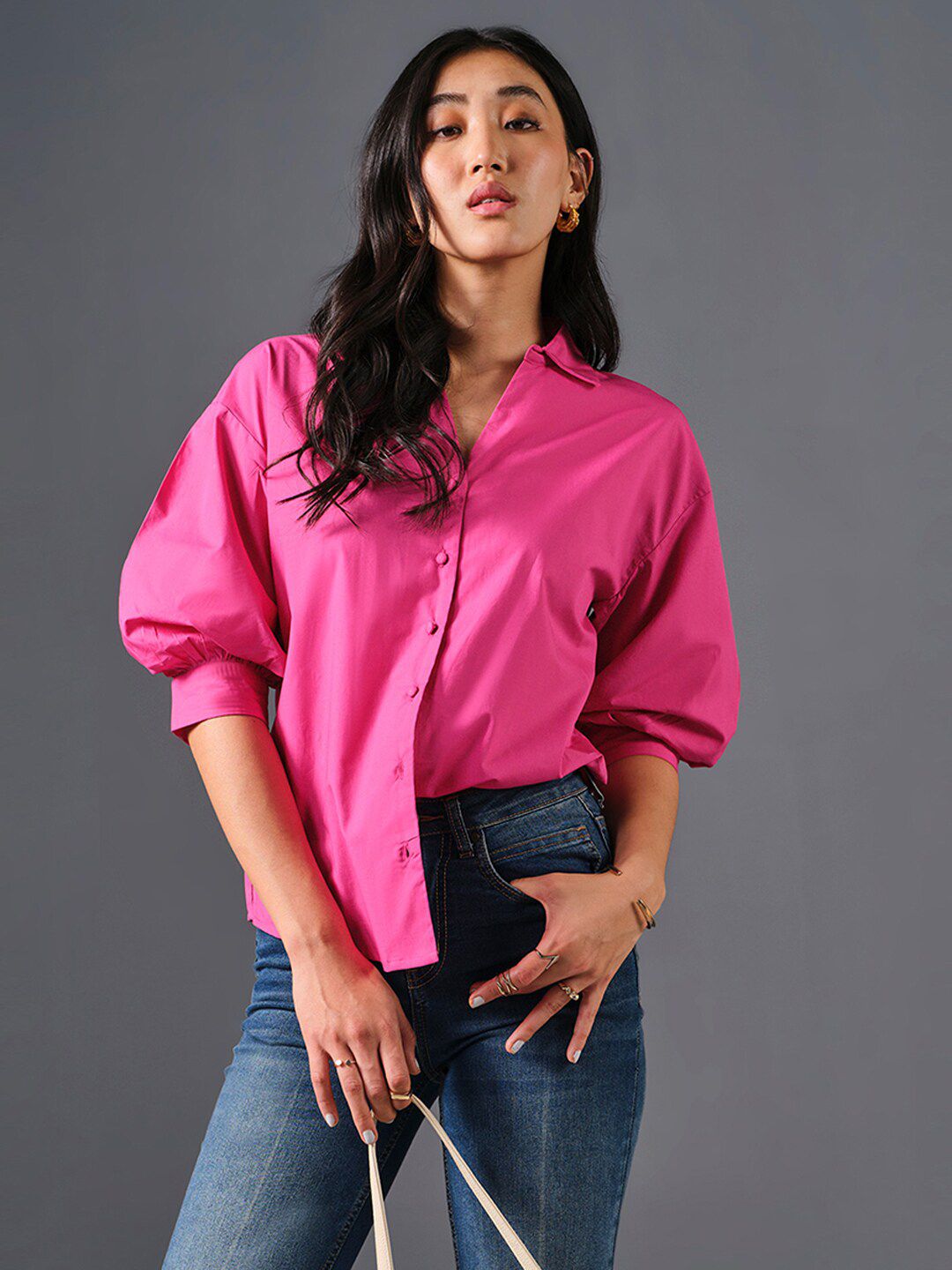 AND Puff Sleeve Cotton Shirt Style Top