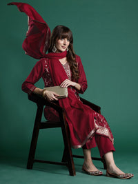 Indo Era Embroidered Jacquard Zari Kurta With Trousers & Dupatta
