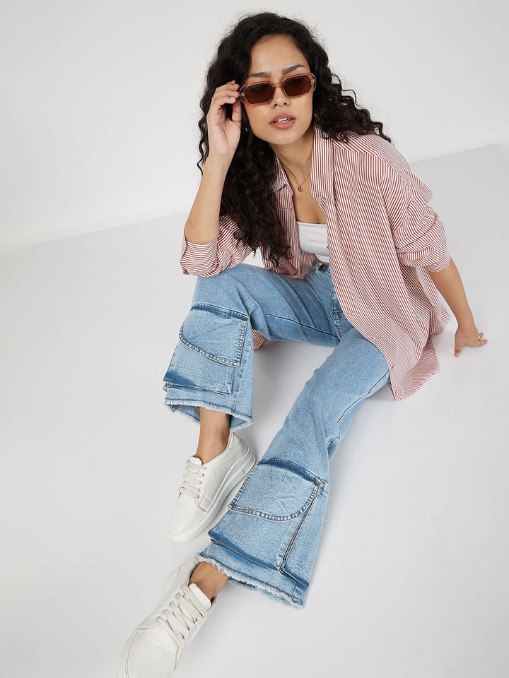 SASSAFRAS Striped Spread Collar Oversized Casual Shirt