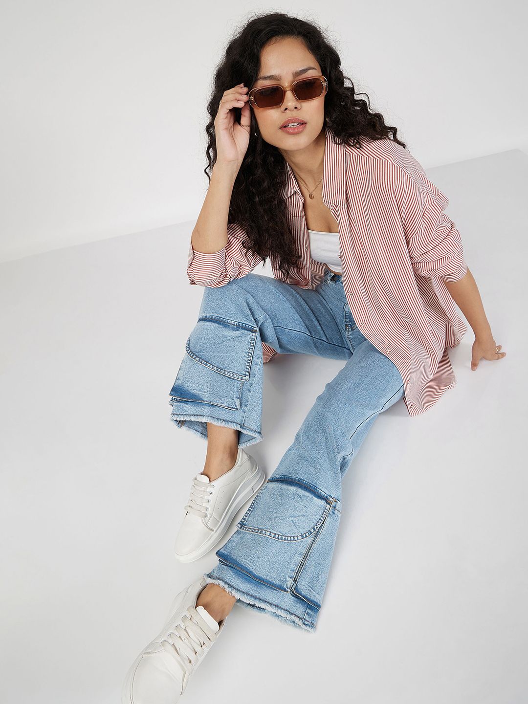 SASSAFRAS Striped Spread Collar Oversized Casual Shirt