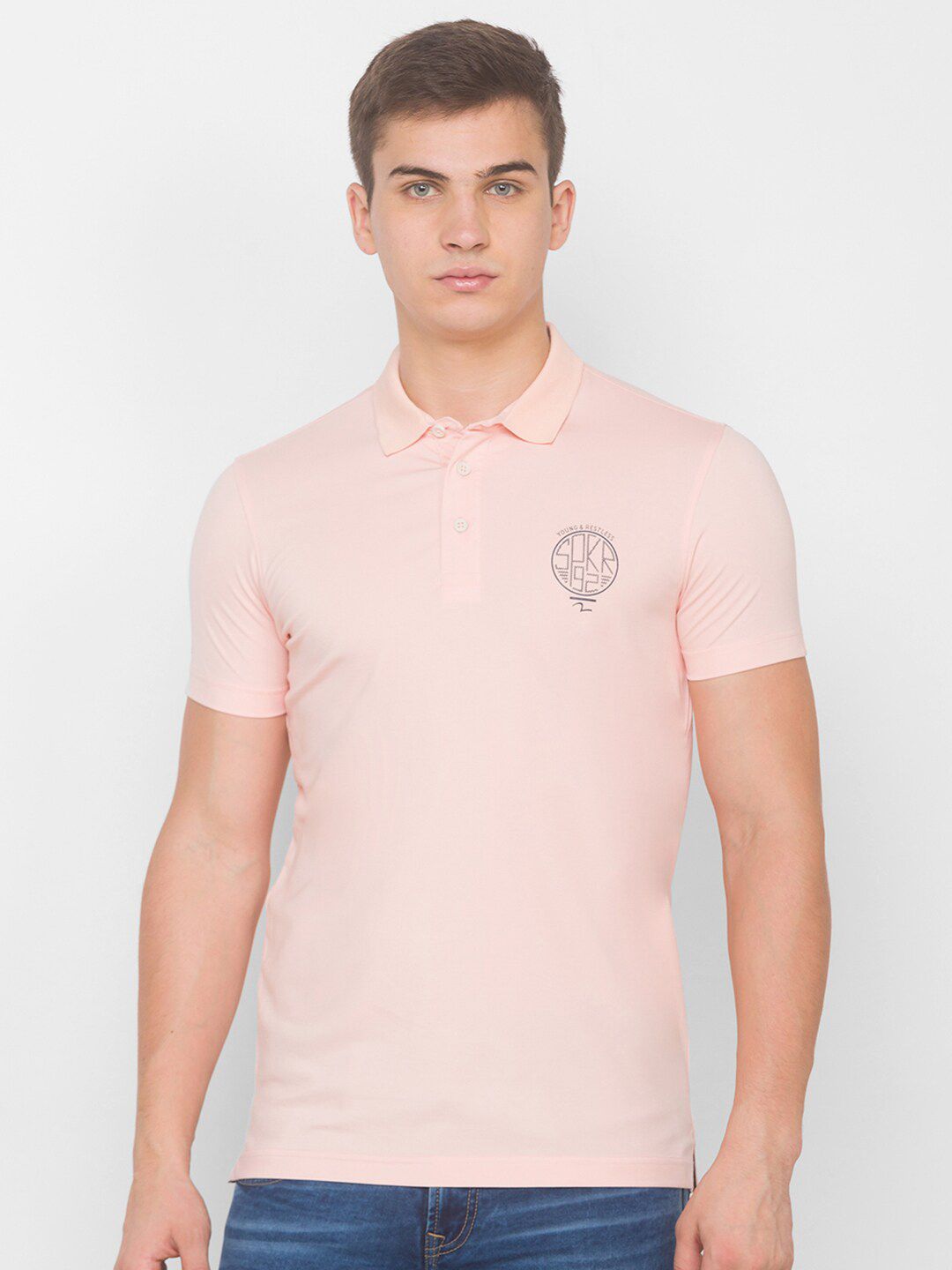 SPYKAR Men Pink Applique Slim Fit T-shirt