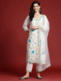 Indo Era Women Floral Embroidered Thread Work Kurta With Trousers & Dupatta
