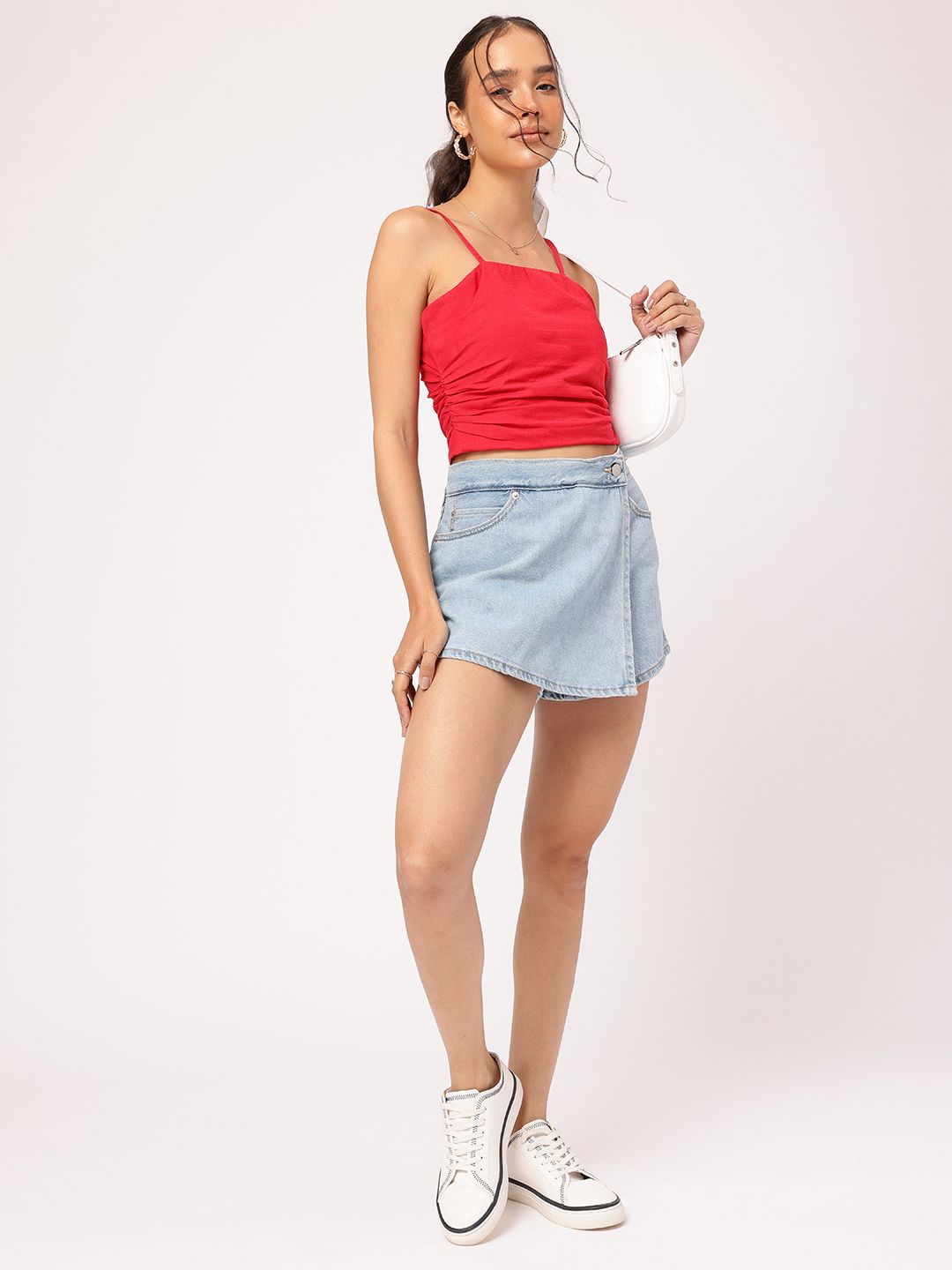 DressBerry Cherry Whisper Ruched Strappy Crop Top