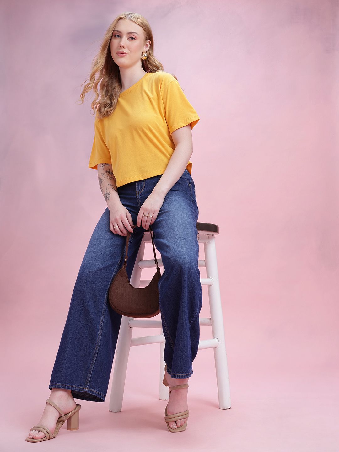 DressBerry Drop-Shoulder Sleeves Relaxed Fit T-shirt