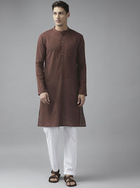 See Designs Men Brown Solid Thread Work Kurta