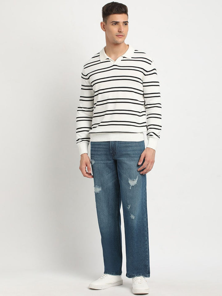 THE BEAR HOUSE Men Straight Fit Mildly Distressed Light Fade Pure Cotton Jeans