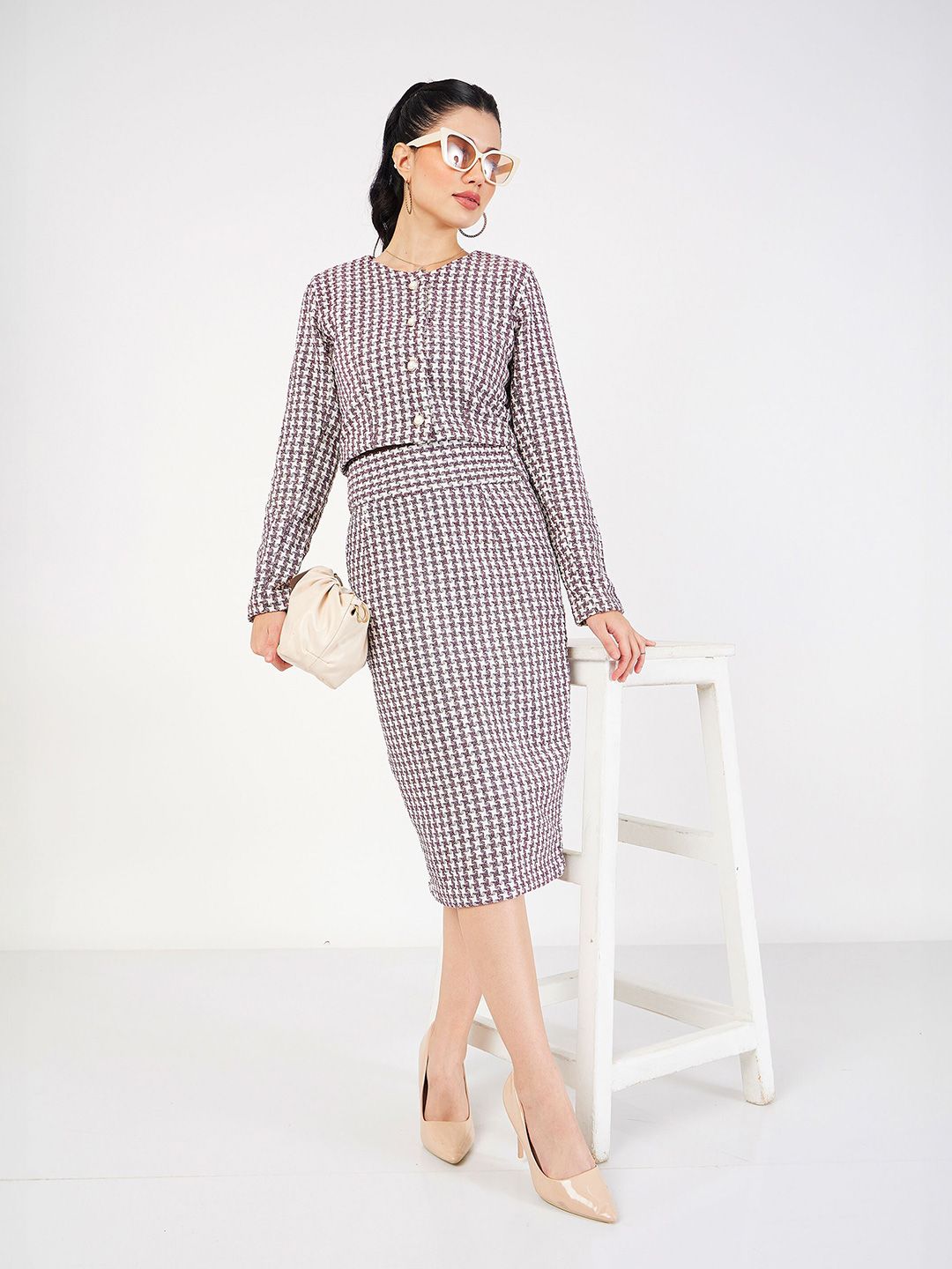 SASSAFRAS Burgundy Checked Long Sleeve Shirt Style Top