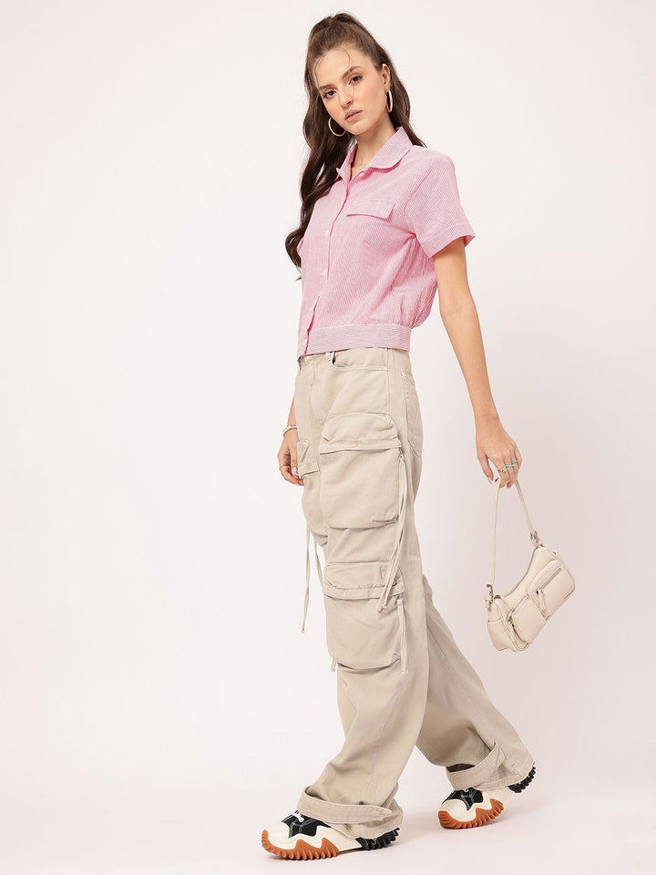 DressBerry Edgy Elegance Pinstripes Short Sleeve Shirt