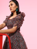 Antheaa Women Stylish Black Floral Dress