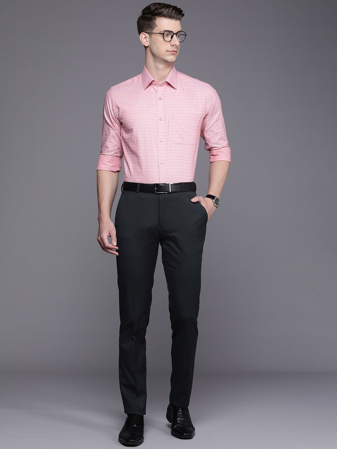 Raymond Men Self Design Textured Slim Fit Formal Trousers