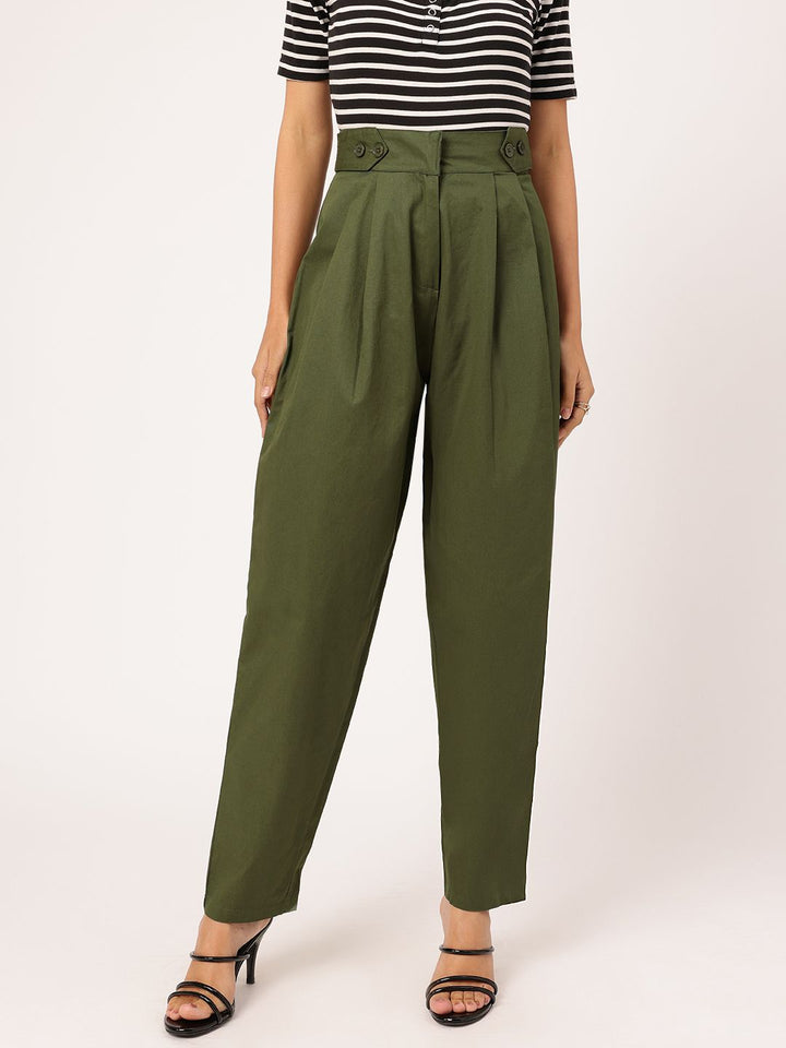 DressBerry Women High-Rise Pleated Pure Cotton Trousers