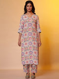 AURELIA V-Neck Neck Three-quarter Floral Printed Kurta