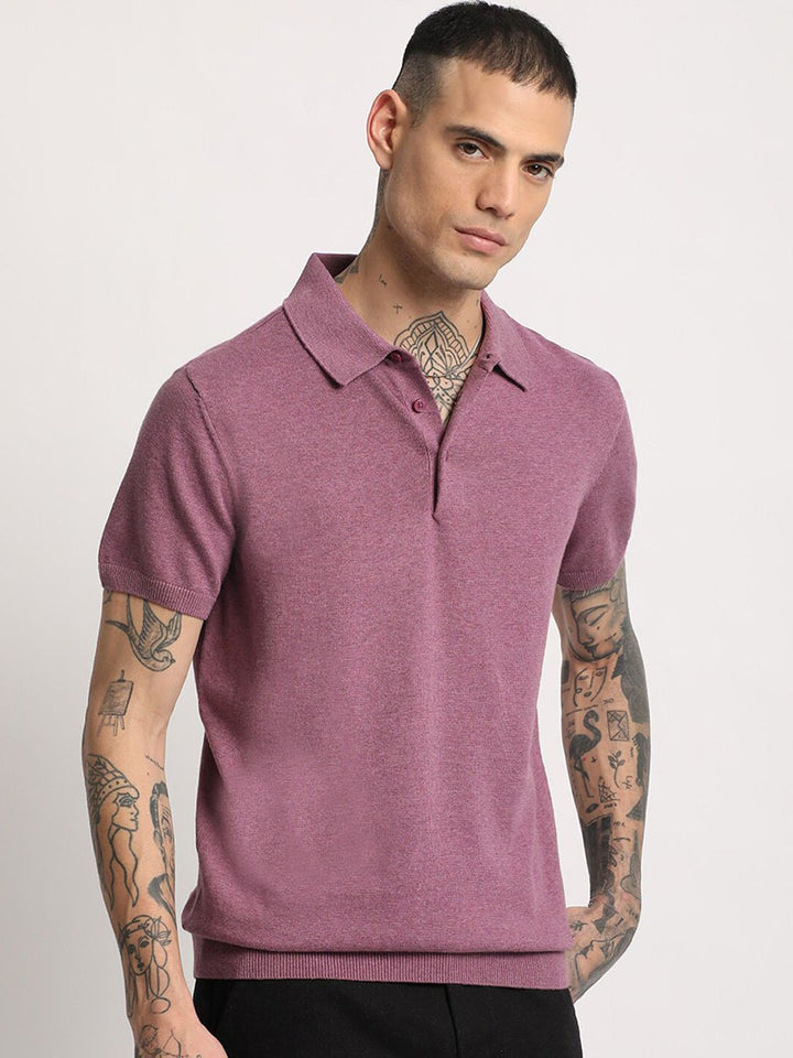 THE BEAR HOUSE Men Solid Regular Fit Cotton Polo Collar T-Shirt