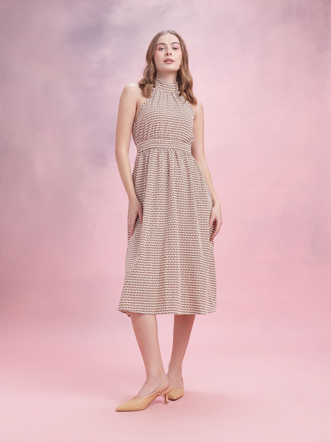 DressBerry Printed Halter Neck A-Line Dress