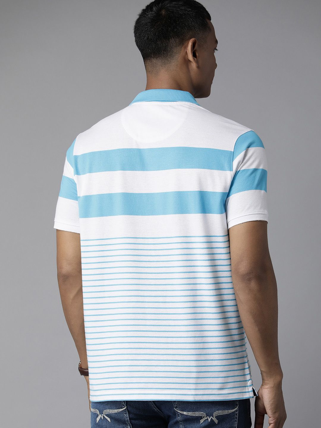 Park Avenue Men Striped Polo Collar Slim Fit T-shirt