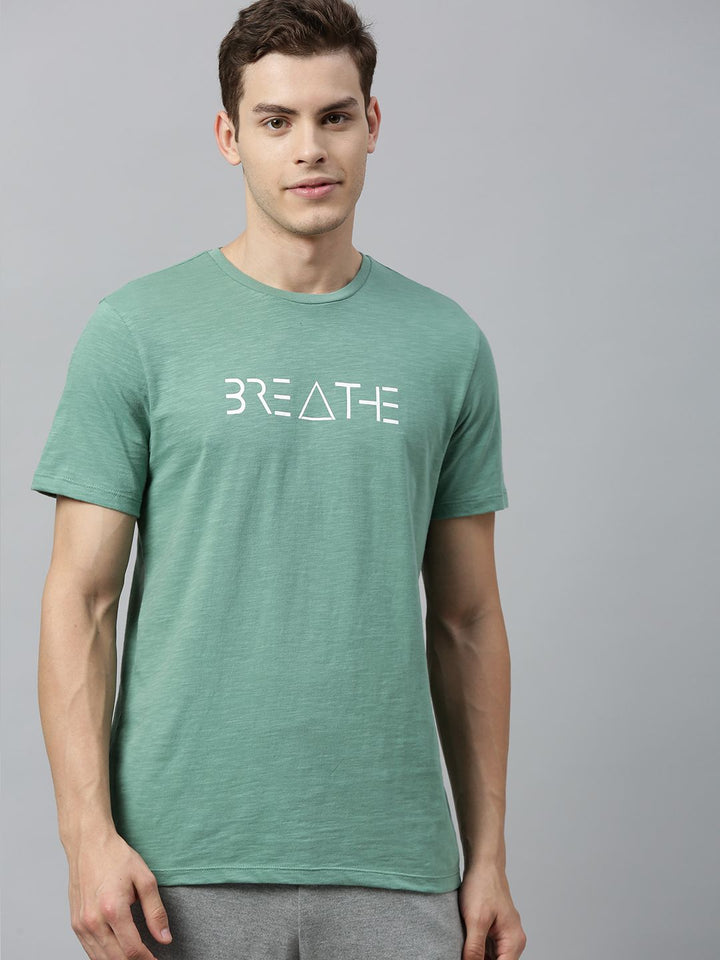 HRX by Hrithik Roshan Men Green Printed Bio-Wash Yoga Pure Cotton T-shirt