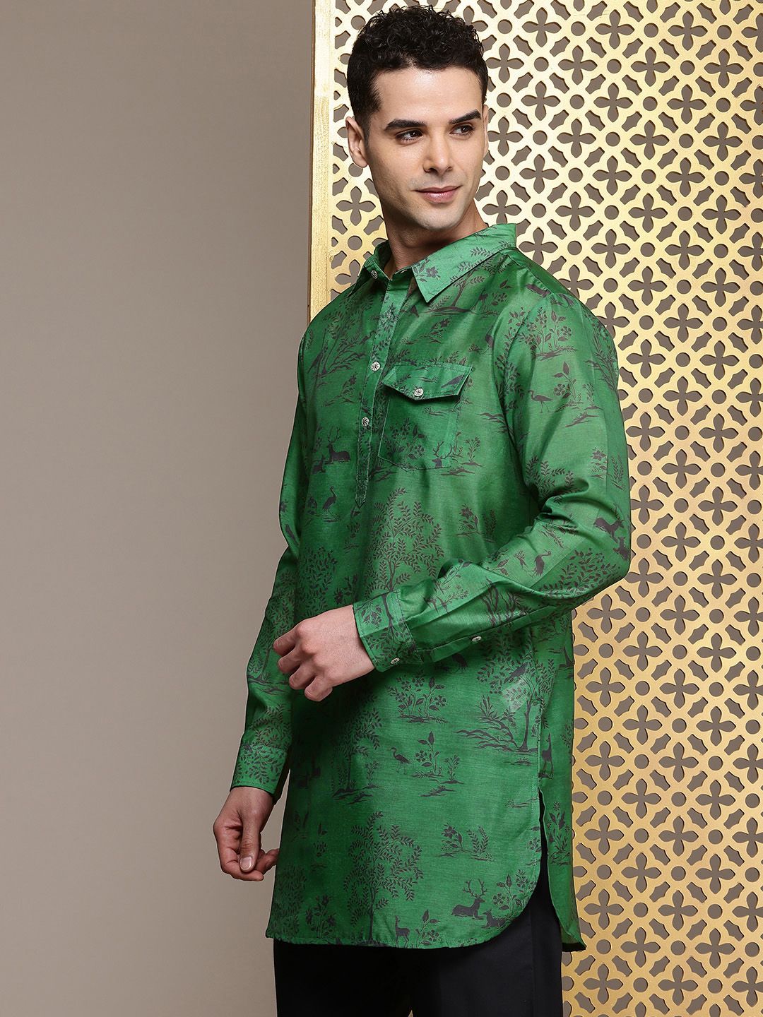 House of Pataudi Animal Graphic Printed Jashn Kurta