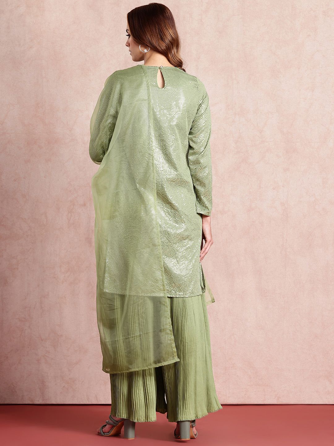 all about you Sequinned Detail Kurta with Trousers & Dupatta
