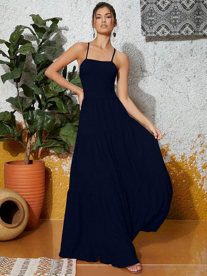 Berrylush Women Ruffled Fit & Flare Shoulder Straps Maxi Dress