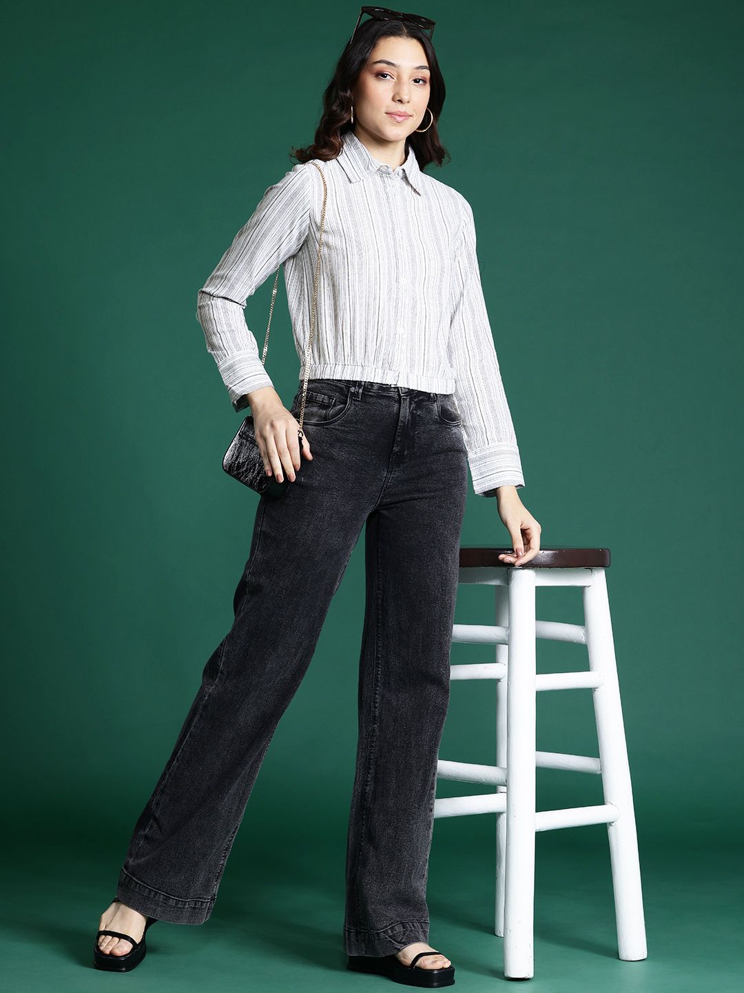 DressBerry Pure Cotton Striped Cinched Hem Shirt