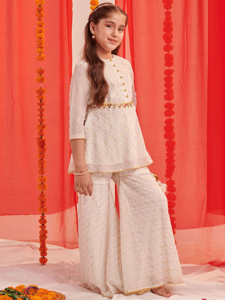 pspeaches Girls Paisley Printed Regular Kurta with Sharara