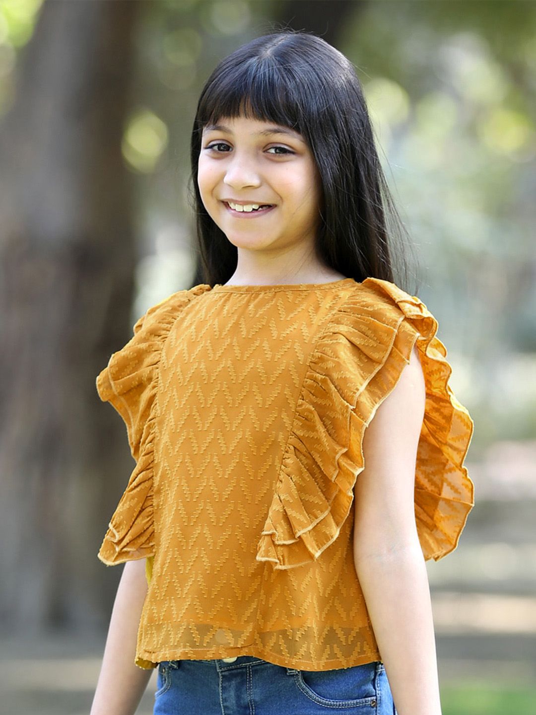 Cutiekins Girls Self Design Ruffles Top