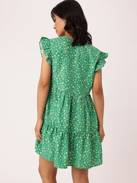 DressBerry Chic Floral Printed Flutter Sleeve Gathered Tiered A-Line Mini Dress