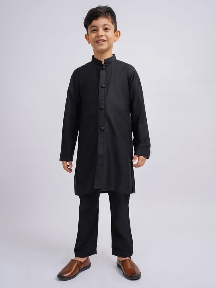 VASTRAMAY Boys Mirror Work Sherwani Over Kurta Pyjama