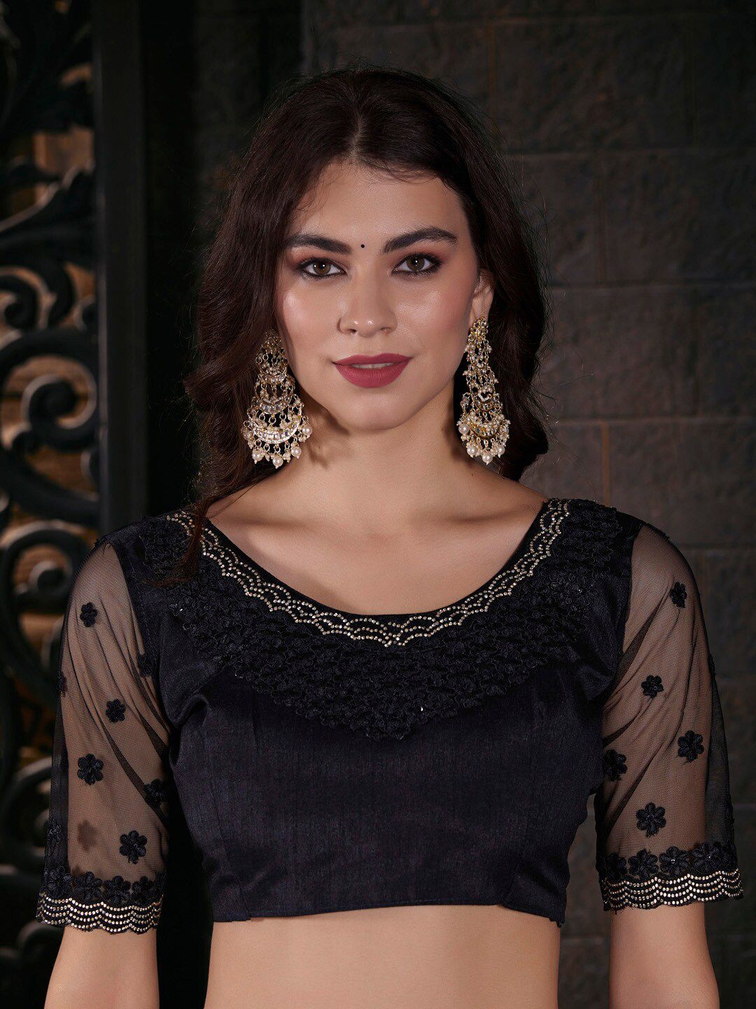 Saree mall Beads and Stones Poly Chiffon Sarees