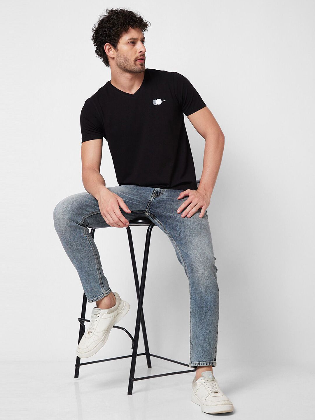 SPYKAR V-Neck Short Sleeves Cotton Typographic Print Slim Fit T-shirt