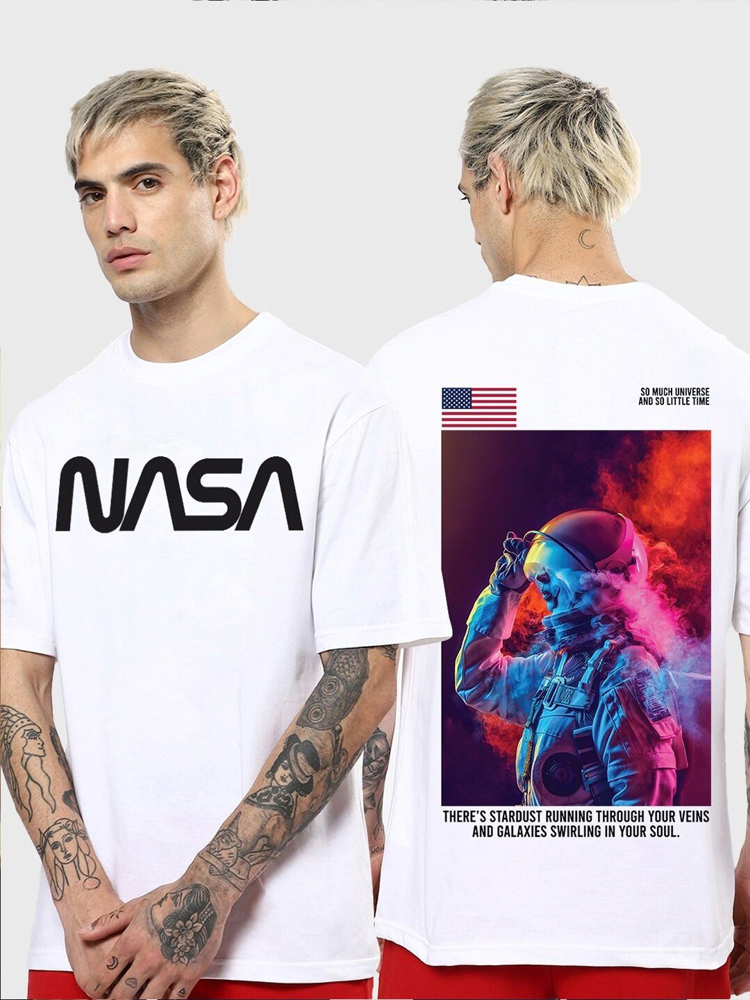 Bewakoof Men White Printed Oversized Pure Cotton T-shirt