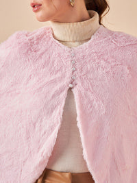 Antheaa V-Neck Three-Quarter Sleeve Button Detail Poncho Sweater