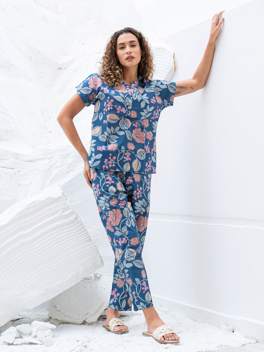 SANSKRUTIHOMES Printed Pure Cotton Top With Trousers Co-Ords