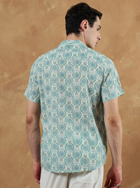 DENNISON Men White Regular Fit Printed Casual Shirt