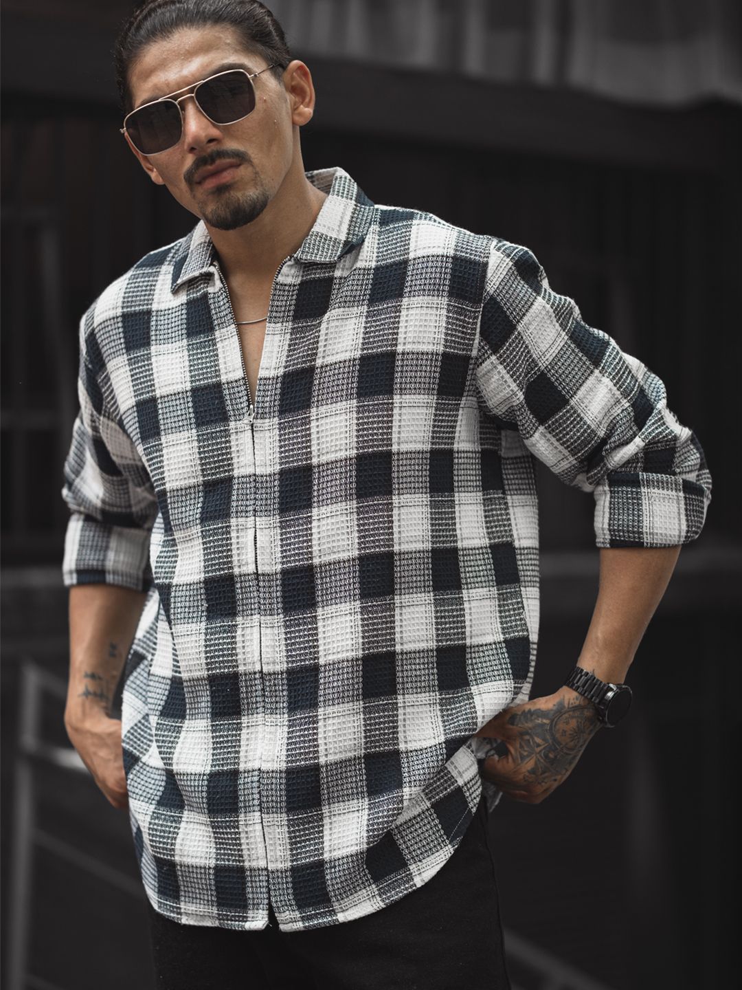 Powerlook Men Spread Collar Tartan Checked Casual Shirt