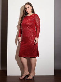 SASSAFRAS Curve Plus Size Sequin Embellished Bodycon Midi Dress