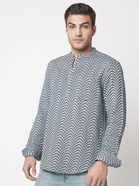 VASTRADO Abstract Woven Design Mandarin Collar Cotton Jacquard A-Line Short Kurta
