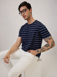 SPYKAR Men Striped Round Neck Cotton Slim Fit T-shirt