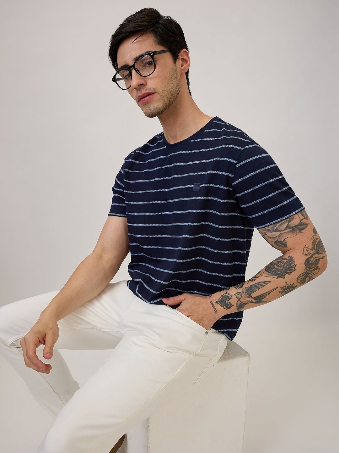 SPYKAR Men Striped Round Neck Cotton Slim Fit T-shirt