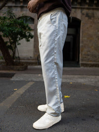 Powerlook Men Beige Stripe Linen Pant