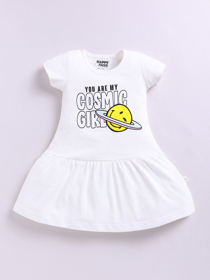 Happy Faces Girls Smiley Print Pure Cotton Fit & Flare Dress