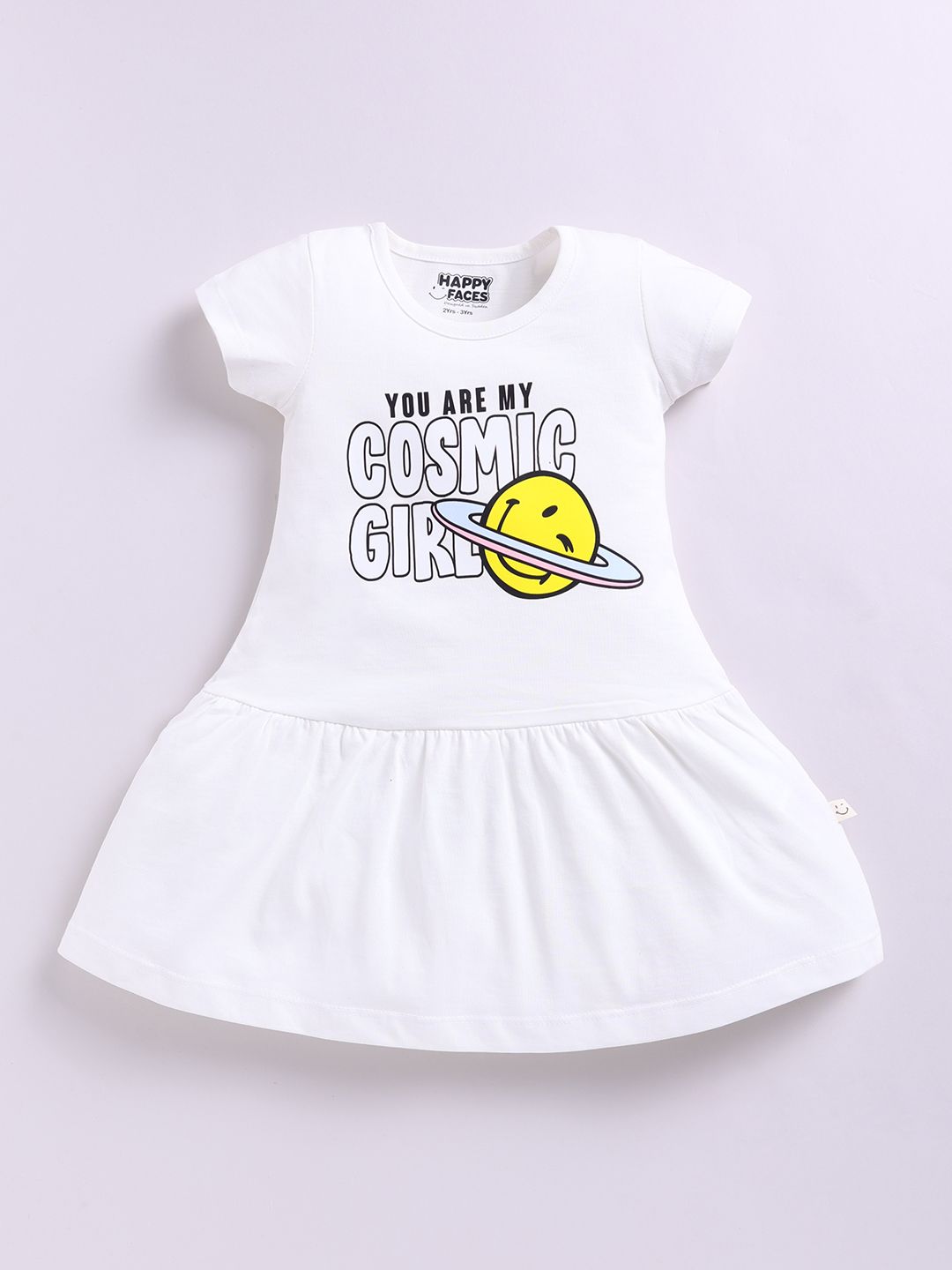 Happy Faces Girls Smiley Print Pure Cotton Fit & Flare Dress