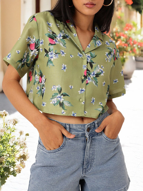 DressBerry Printed Boxy Crop Shirt