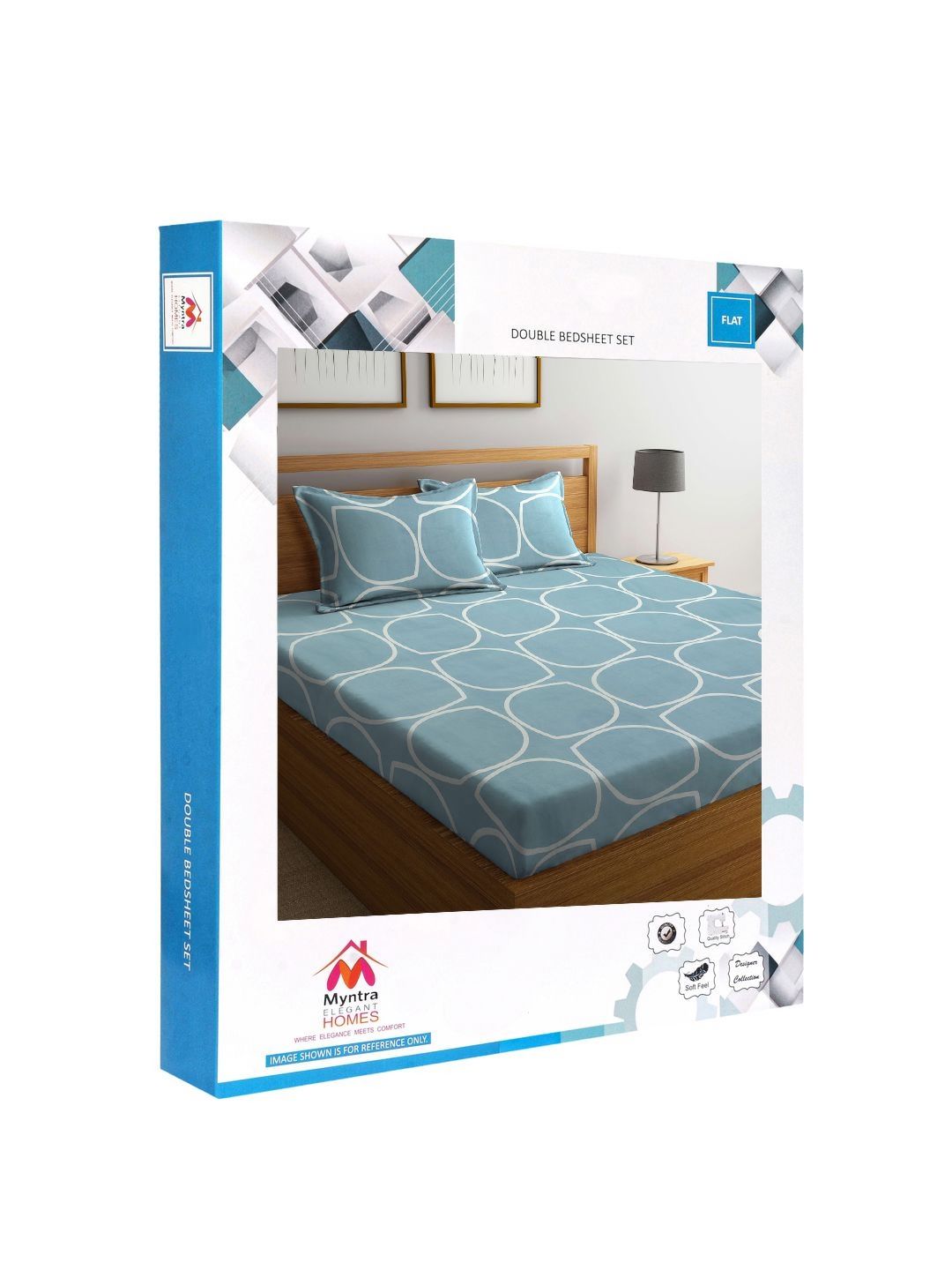 Myntra Elegant Homes Biru & Merah Jambu Bercetak Set Cadar King 300 TC 2.50 m x 2.20m