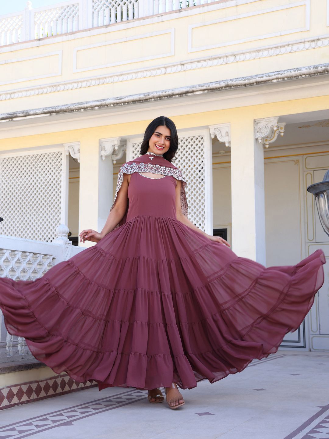 KALINI Women Layered Kurta with Pyjamas & With Dupatta