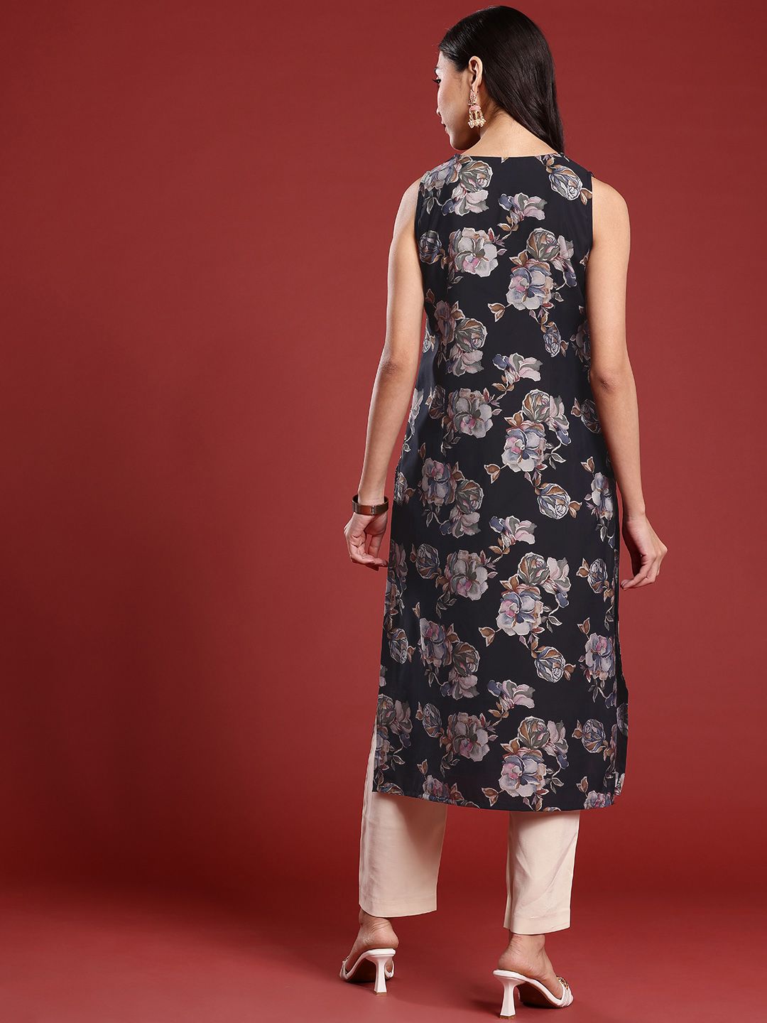 Anouk Floral Print Straight Kurta